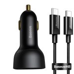 شارژر فندکی باسئوس مدل TZCCZX-01به  همراه کابل تبدیل USB-C
